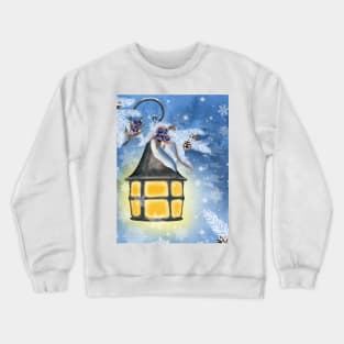 Vintage streetlamp watercolor illustration. Winter fairy background. Christmas fantasy illustration.  Night magic scenery Crewneck Sweatshirt